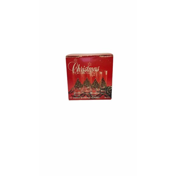 Vintage 1984 Christmas By Carlton 11 Ounce Beverage Glasses Set Of 4 Dinnerware - Picture 4 of 9
